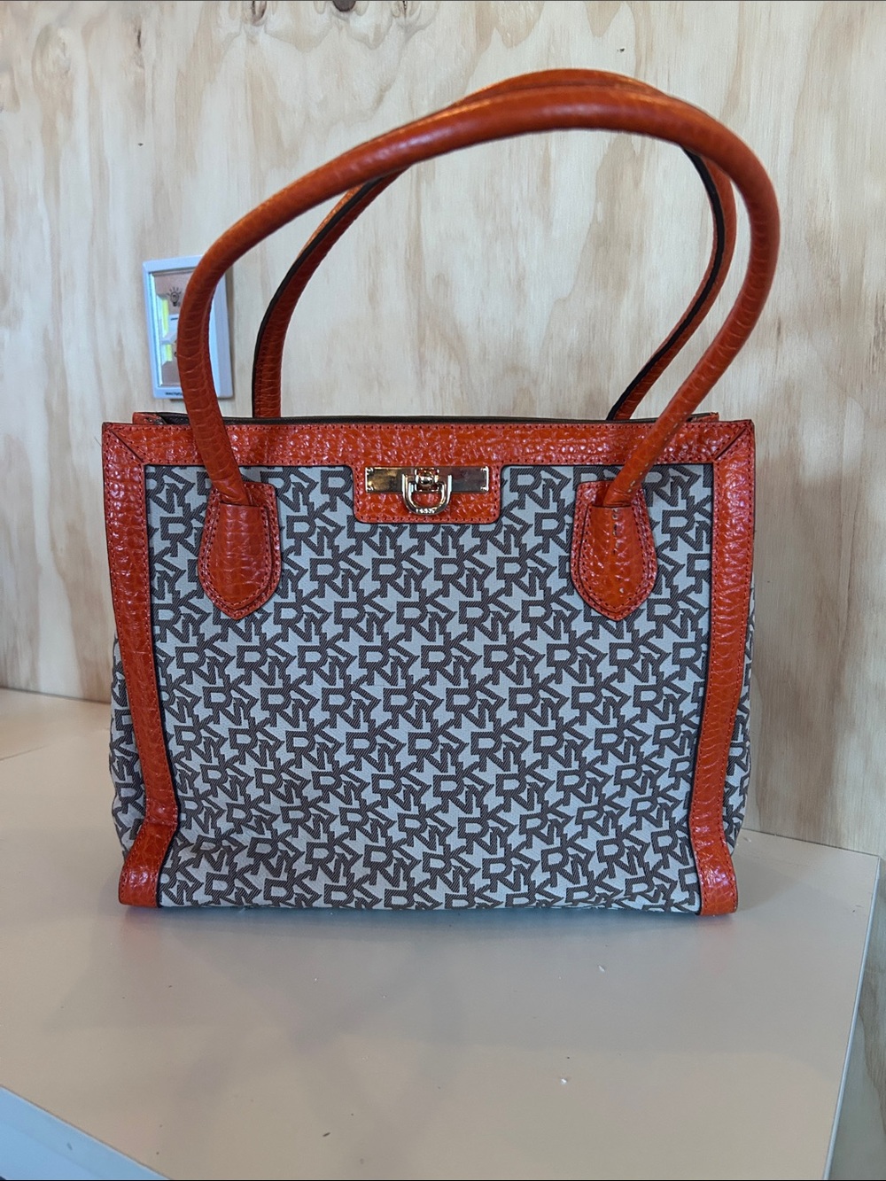 DKNY Orange Trim Monogram Tote